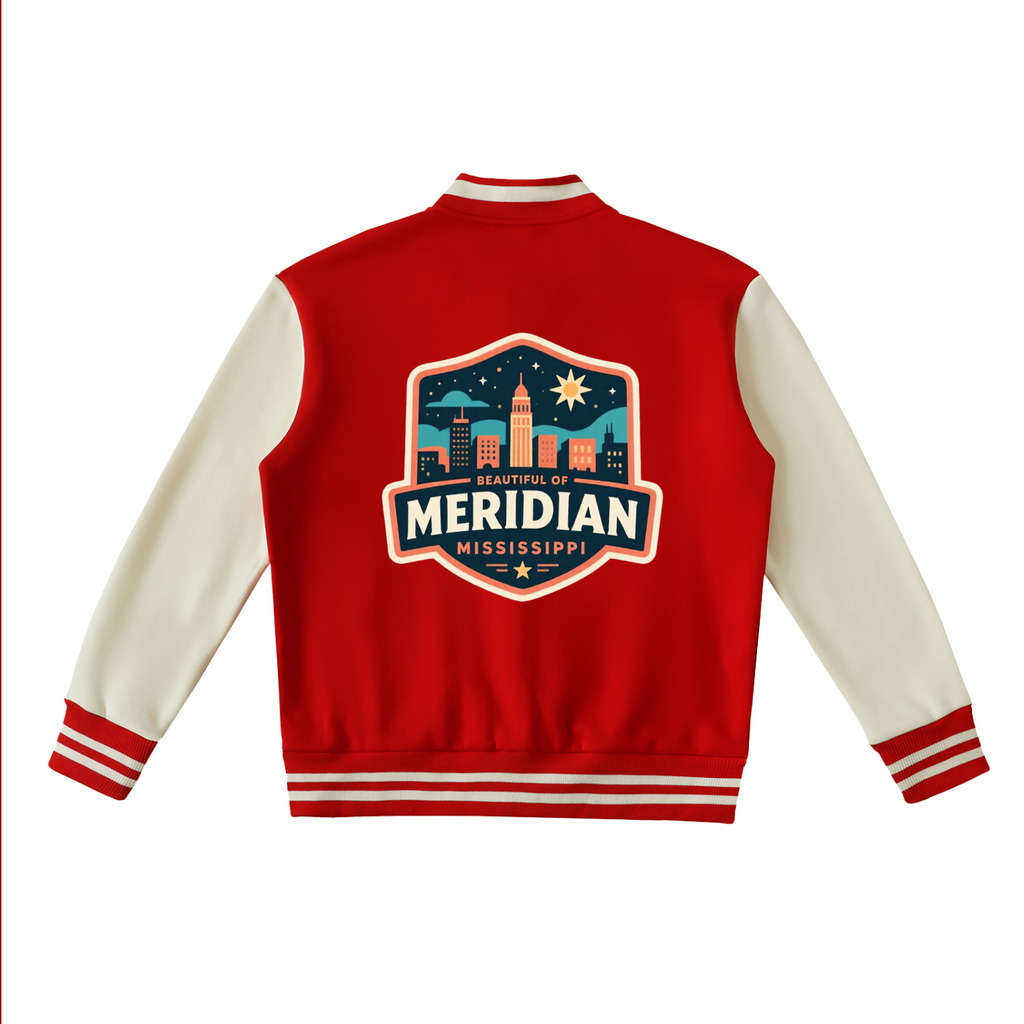 beautiful of meridian Two-Tone Fleeced Varsity Jacket