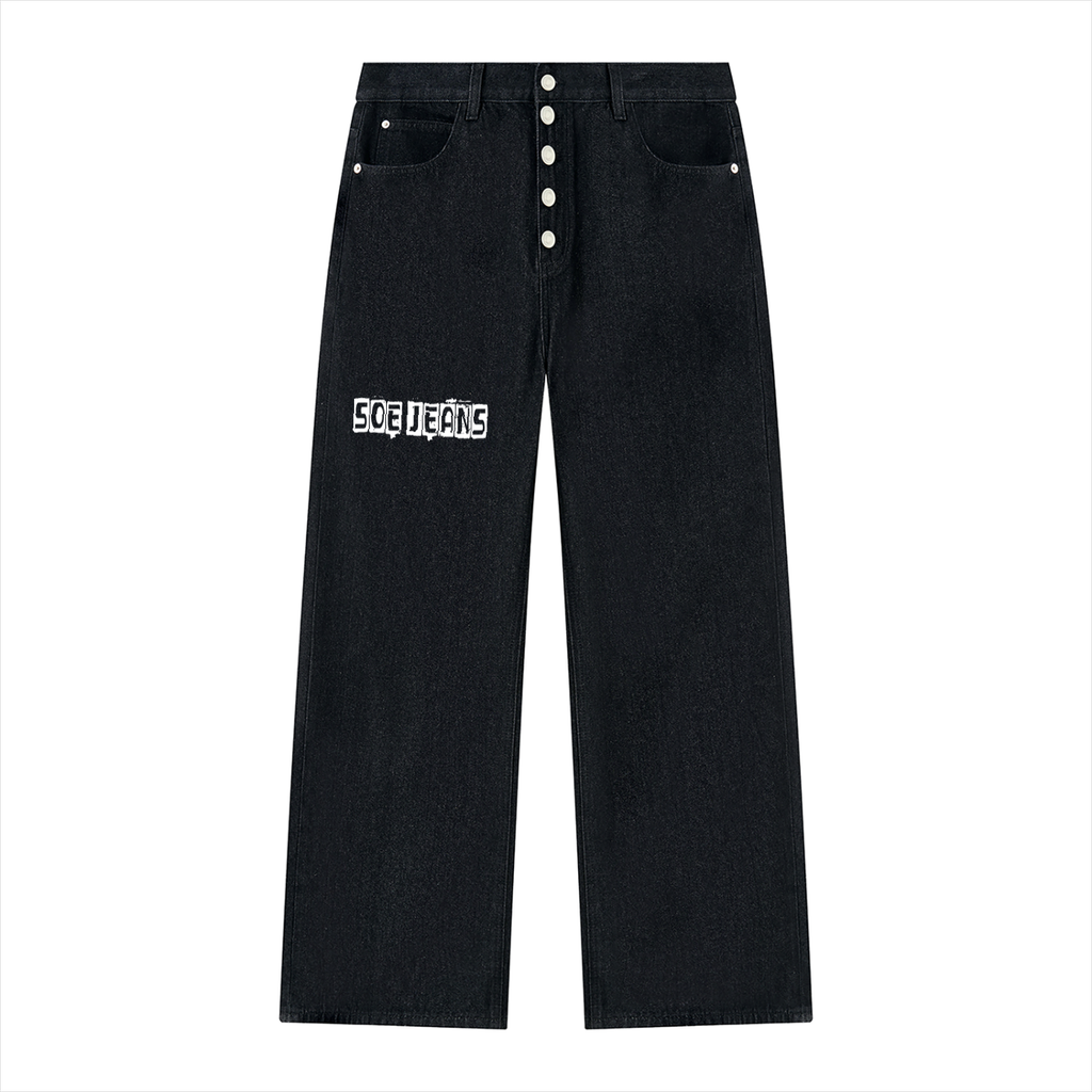 Soe Men's Vintage Wash Wide Leg Denim Jeans