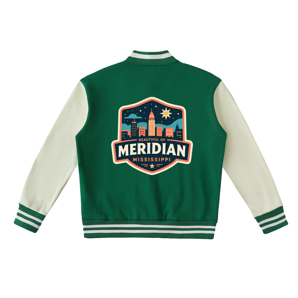 beautiful of meridian Two-Tone Fleeced Varsity Jacket