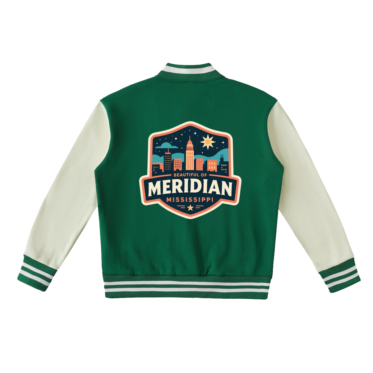 beautiful of meridian Two-Tone Fleeced Varsity Jacket