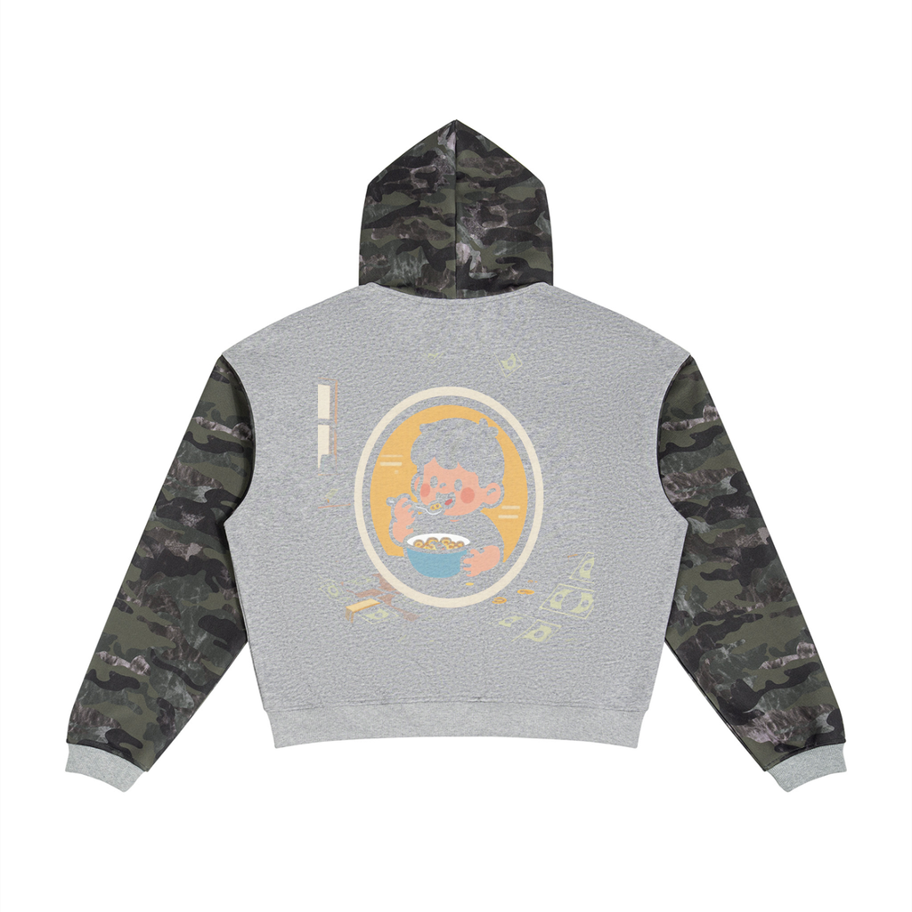 Full n paid Unisex Colorblock Camo Full Zip Boxy Hoodie