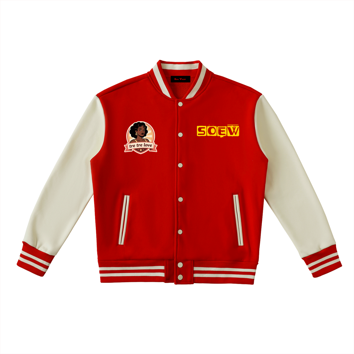 Tre Tre Love Two-Tone Fleeced Varsity Jacket