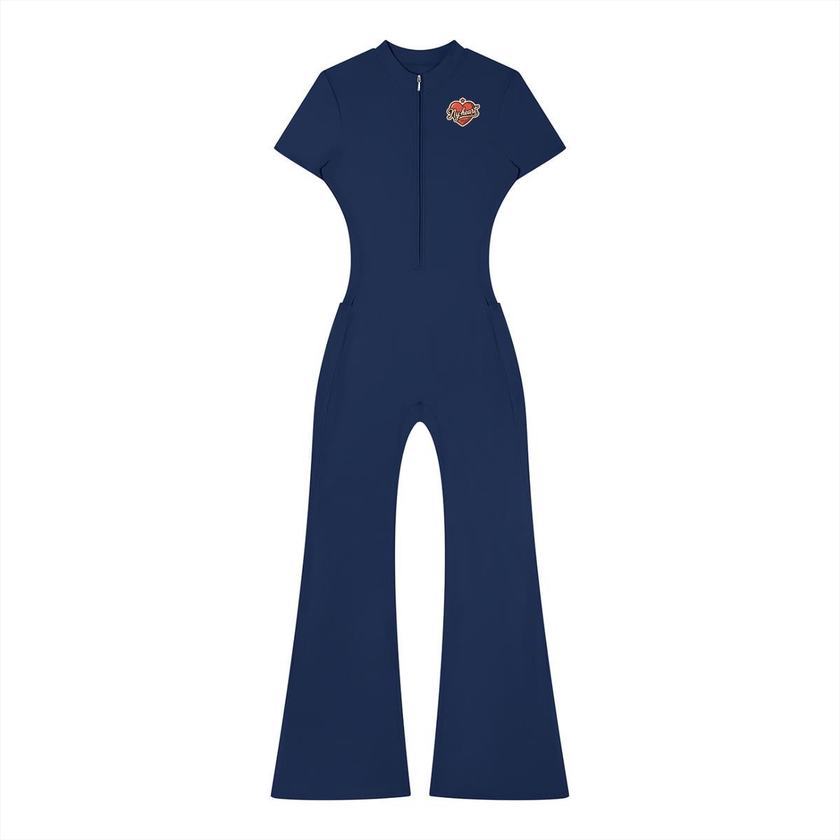 My heart Women’s Tight Flared Leg Quarter-Zip Jumpsuit