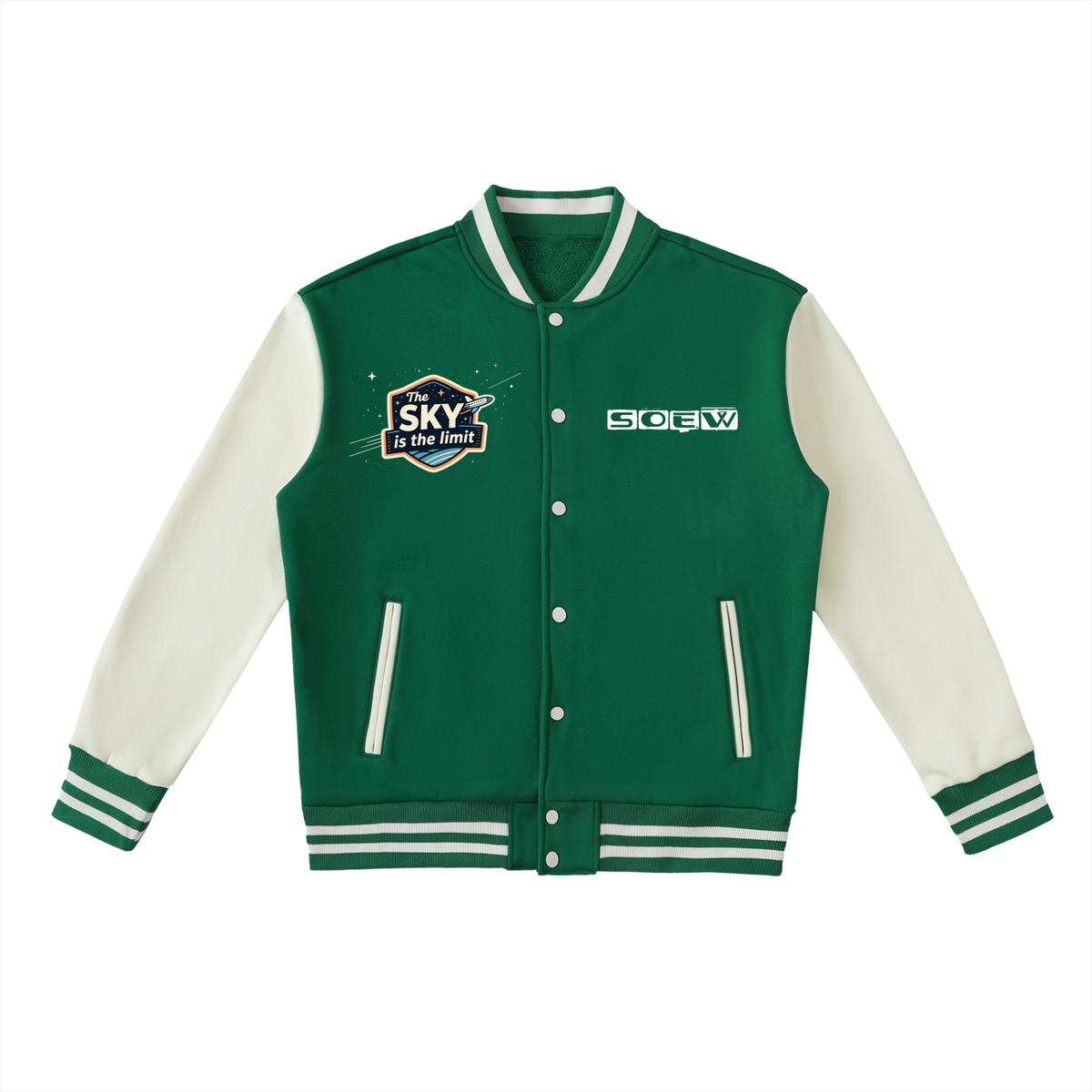 The sky is the limit Two-Tone Fleeced Varsity Jacket