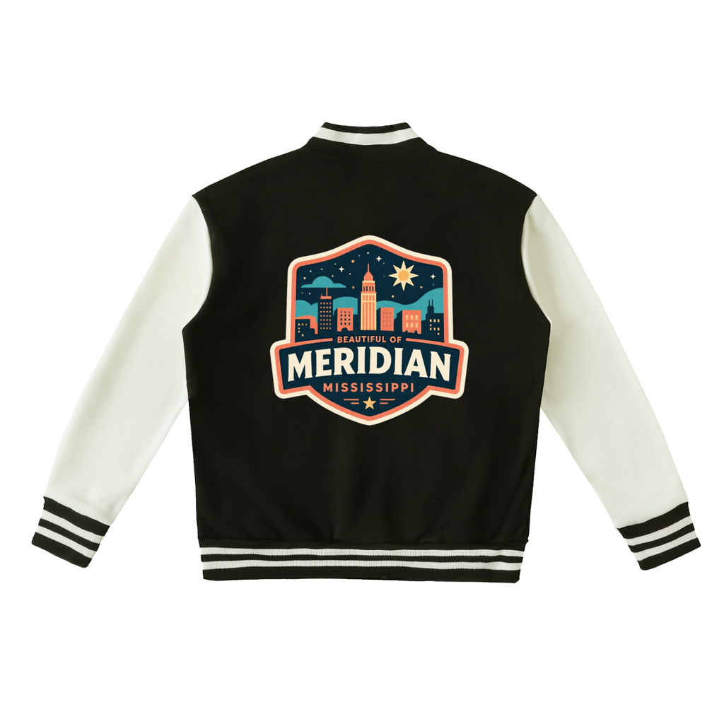 beautiful of meridian Two-Tone Fleeced Varsity Jacket