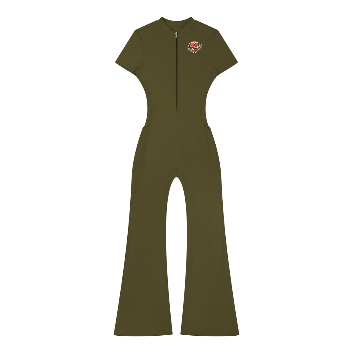 My heart Women’s Tight Flared Leg Quarter-Zip Jumpsuit