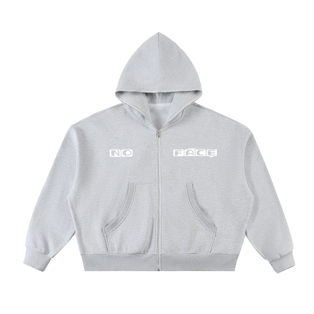 No face Fleeced Full-Zip Boxy Hoodie