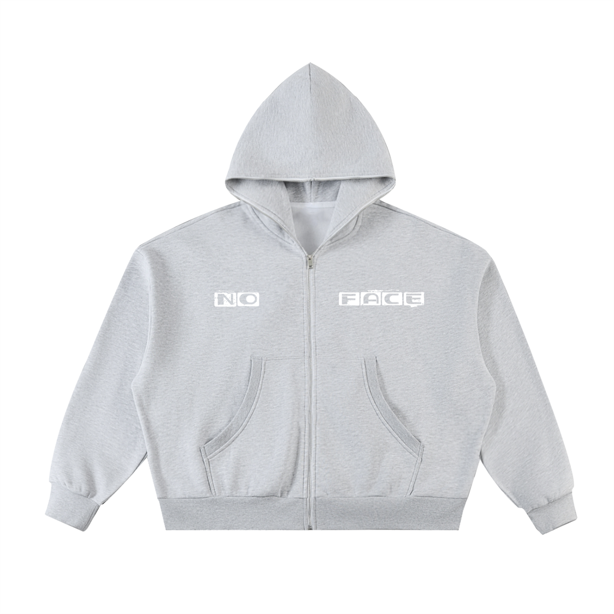 No face Fleeced Full-Zip Boxy Hoodie
