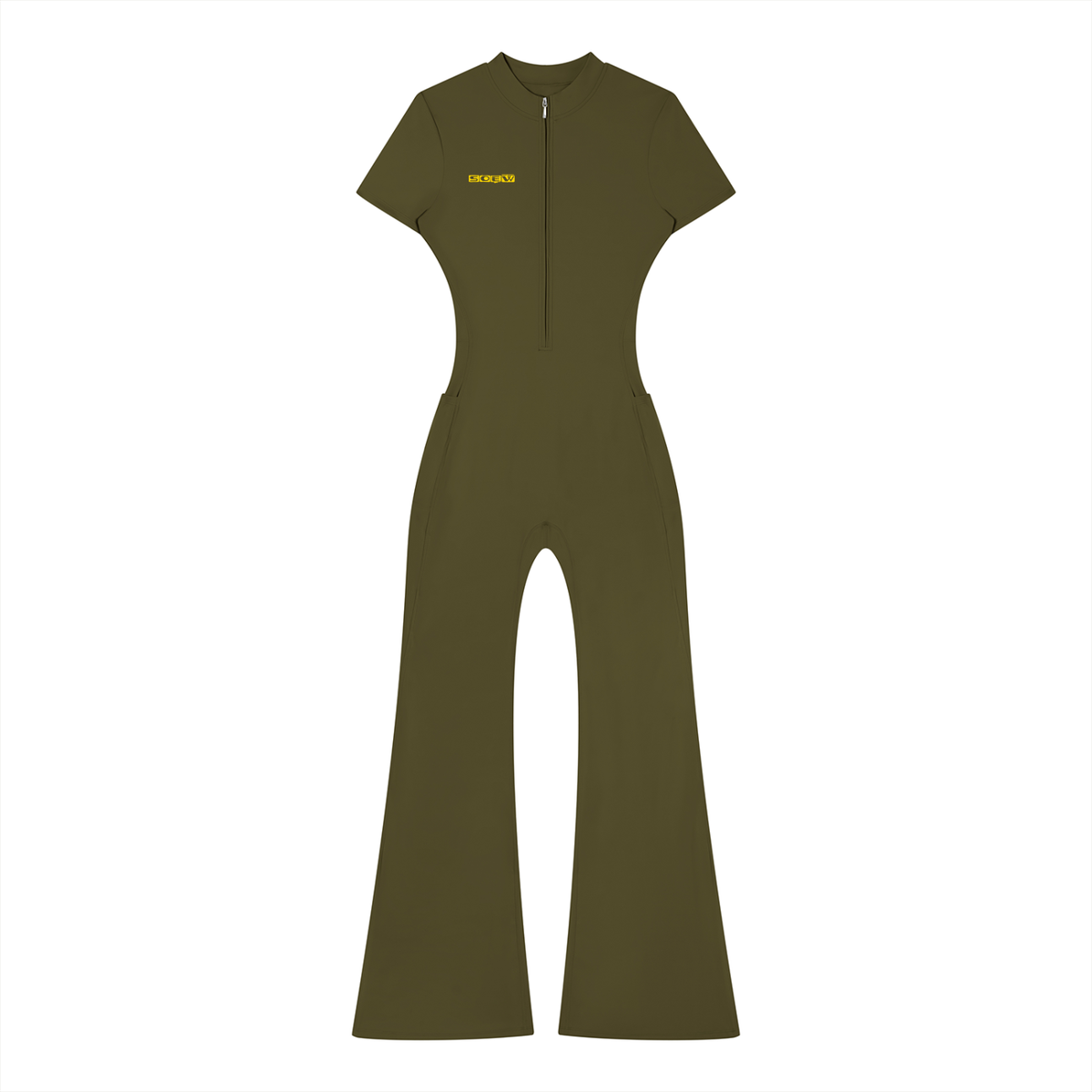 One two tre Women’s Tight Flared Leg Quarter-Zip Jumpsuit