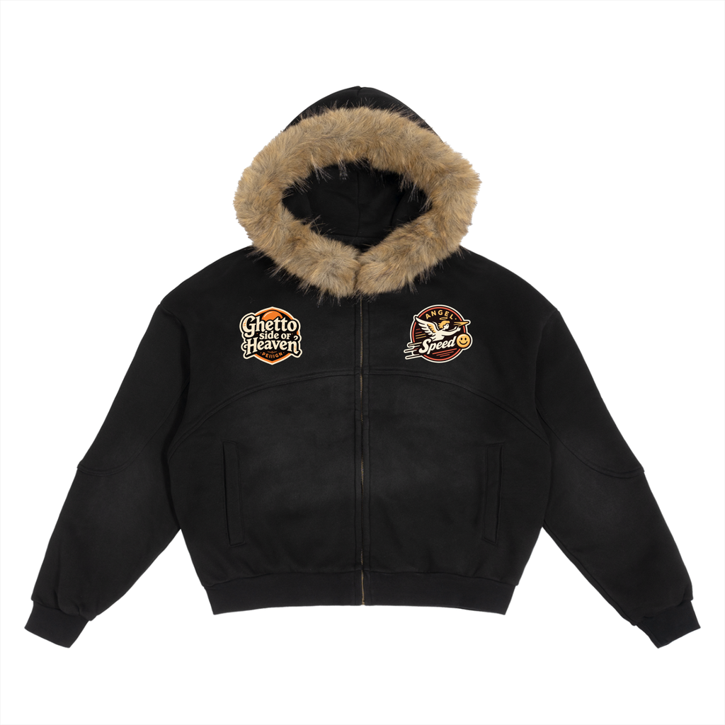 GSOH Sun Fade Boxy Detachable Fur Hoodie