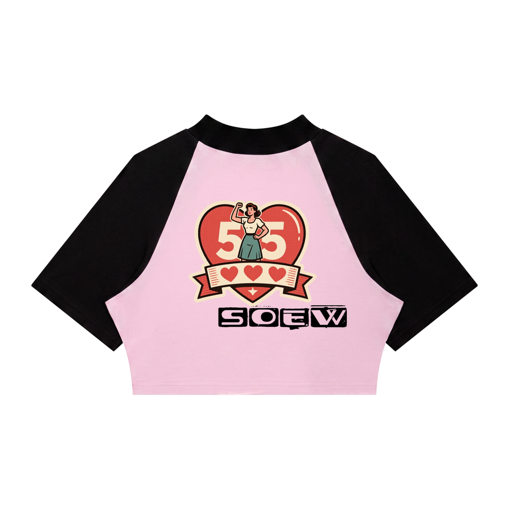 55 hearts Women’s Color Block Raglan Crop T-Shirt