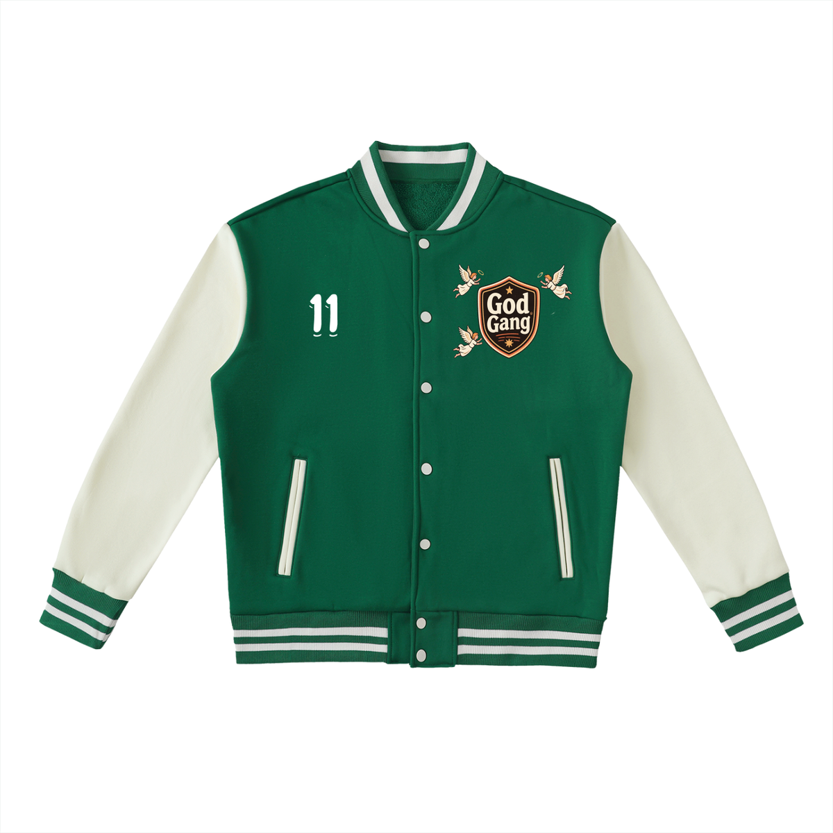 Two-Tone God Gang Fleeced Varsity Jacket