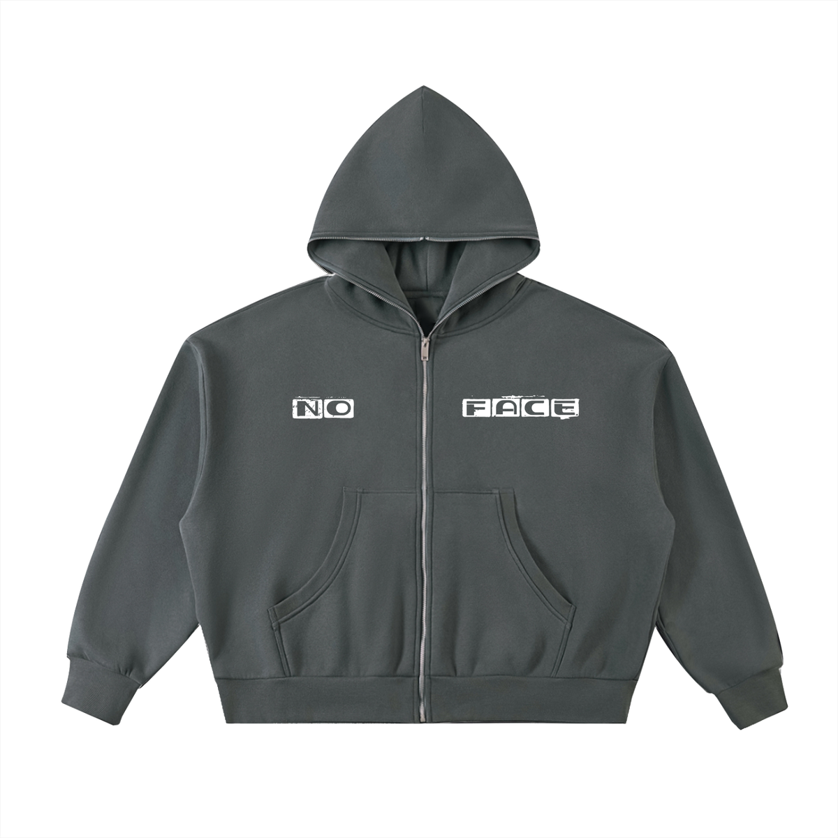 No face Fleeced Full-Zip Boxy Hoodie