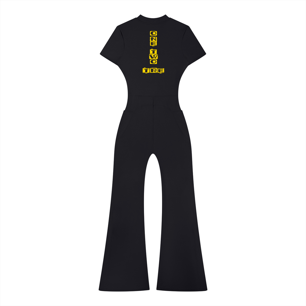 One two tre Women’s Tight Flared Leg Quarter-Zip Jumpsuit