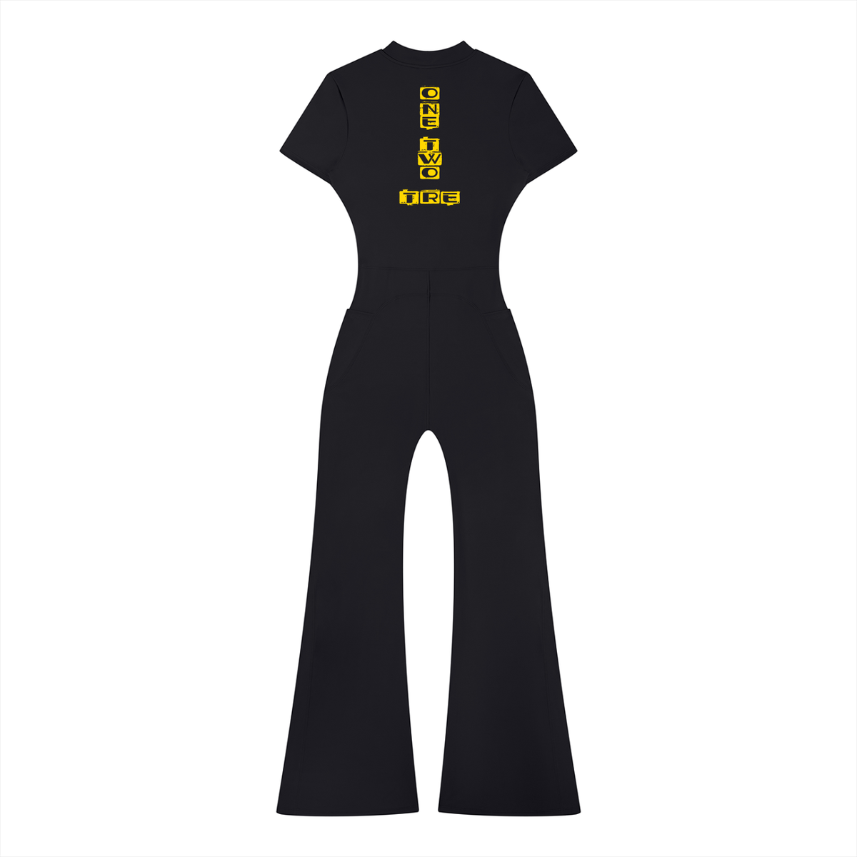 One two tre Women’s Tight Flared Leg Quarter-Zip Jumpsuit