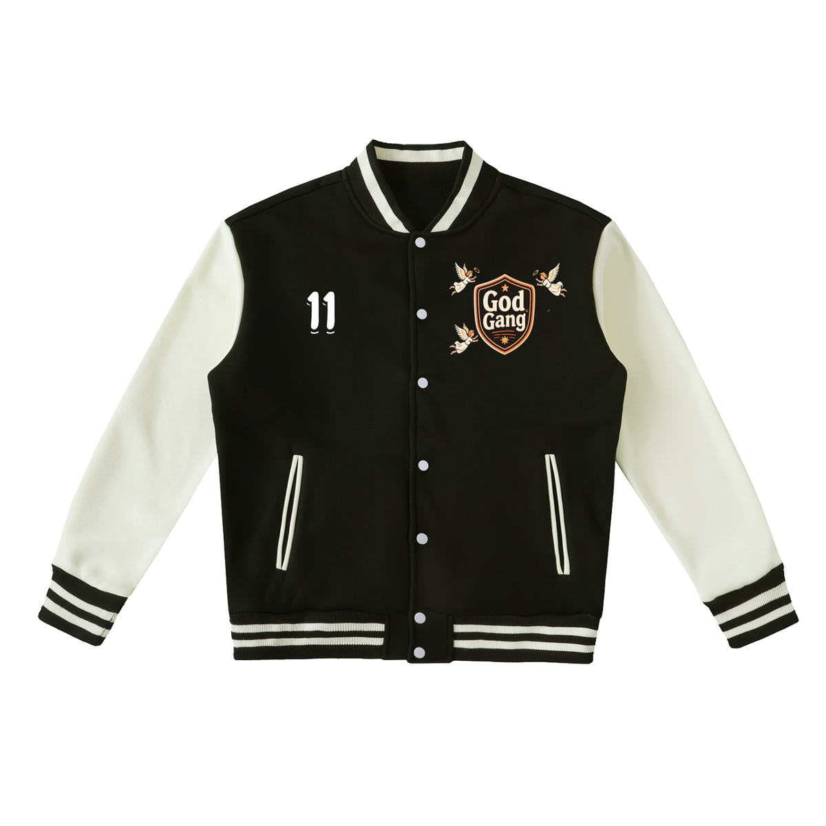 Two-Tone God Gang Fleeced Varsity Jacket