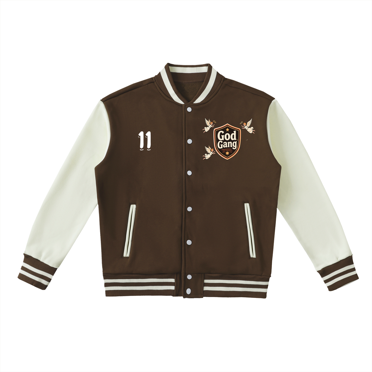 Two-Tone God Gang Fleeced Varsity Jacket