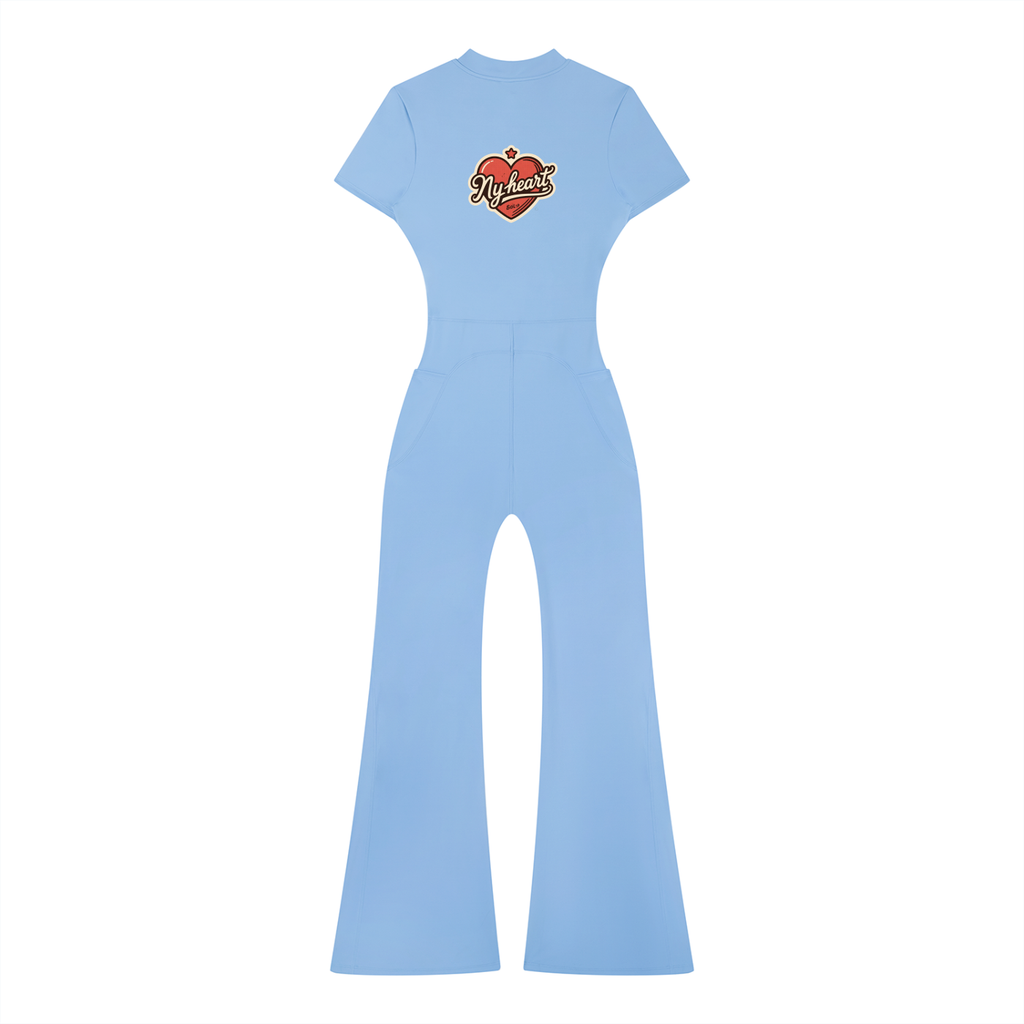My heart Women’s Tight Flared Leg Quarter-Zip Jumpsuit