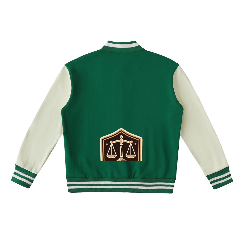 Justice Libra scale Two-Tone Fleeced Varsity Jacket