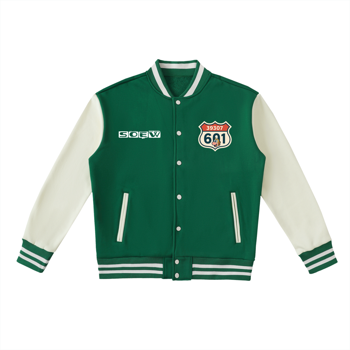beautiful of meridian Two-Tone Fleeced Varsity Jacket