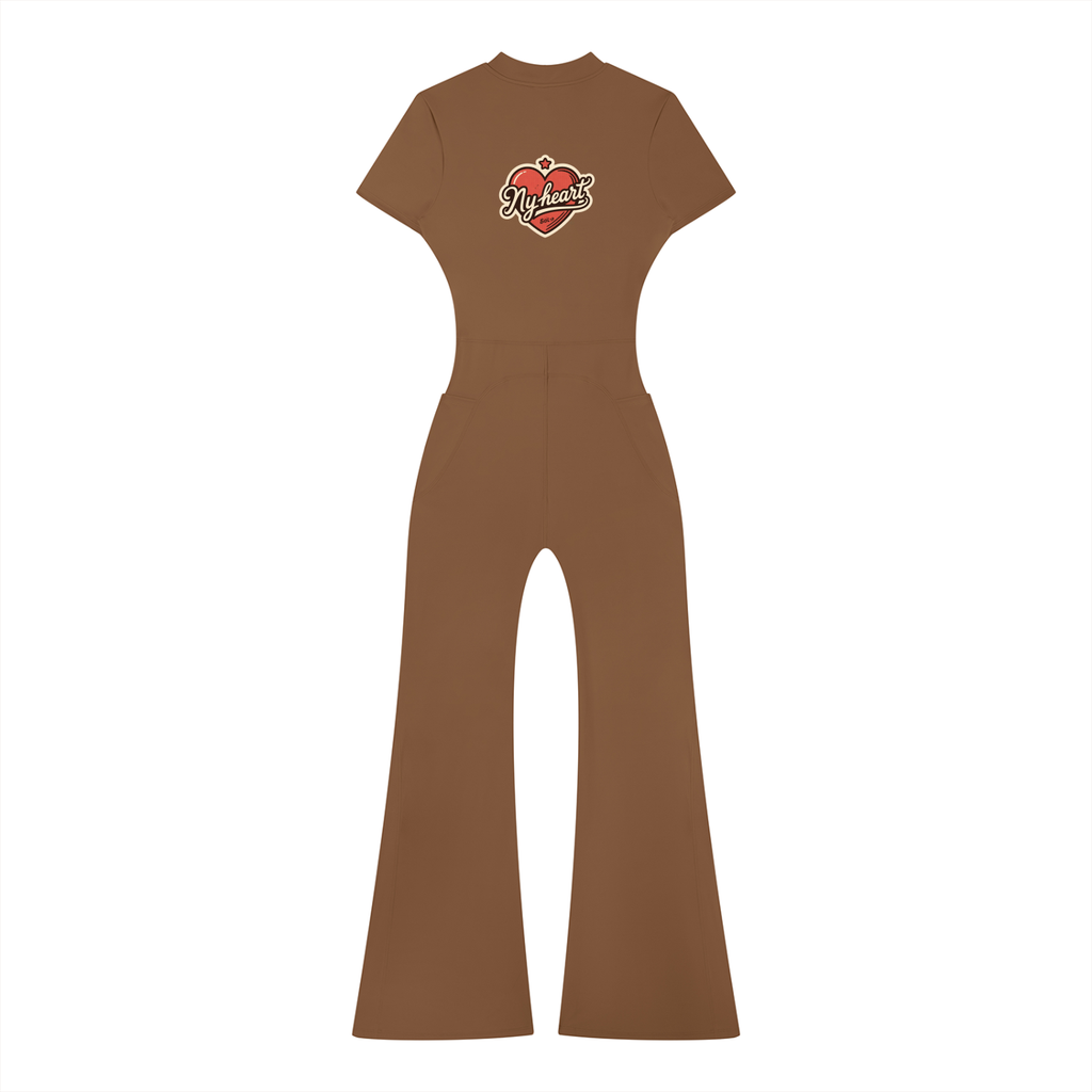 My heart Women’s Tight Flared Leg Quarter-Zip Jumpsuit