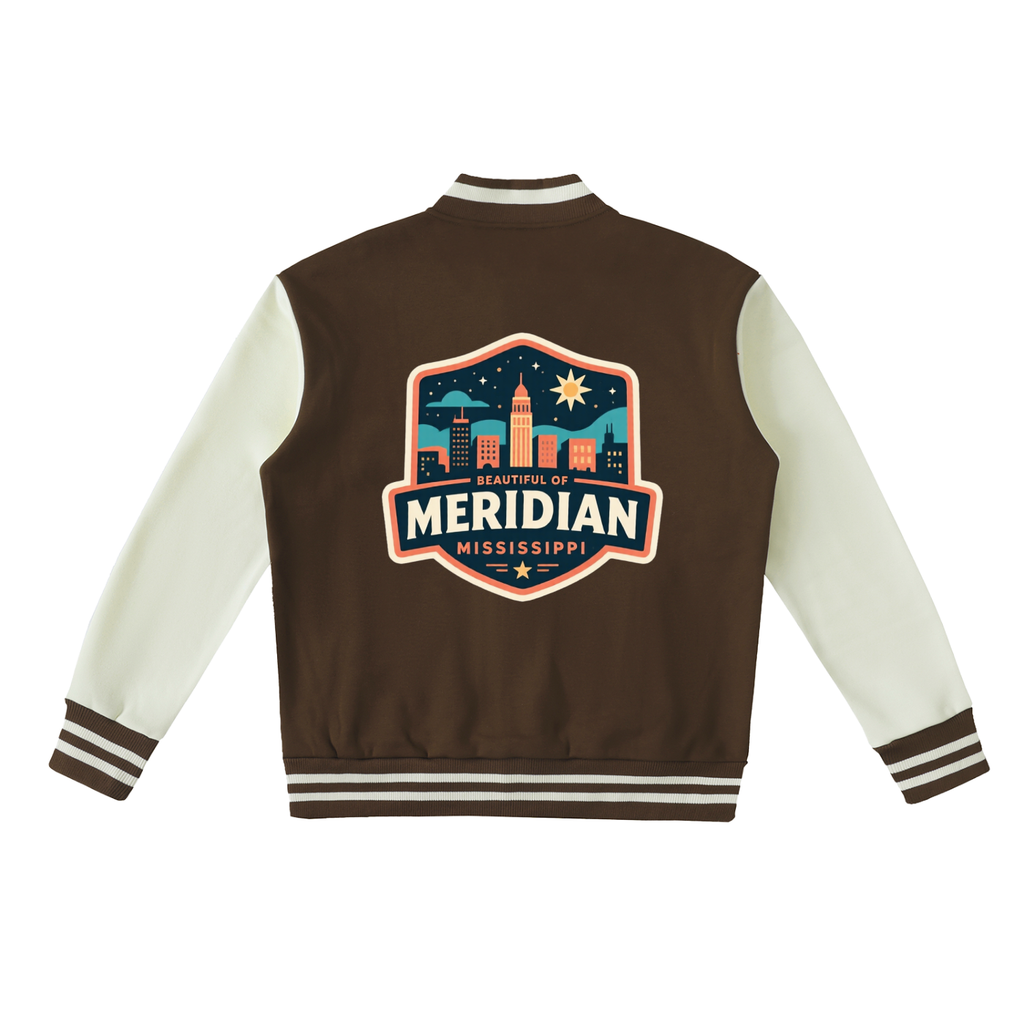 beautiful of meridian Two-Tone Fleeced Varsity Jacket