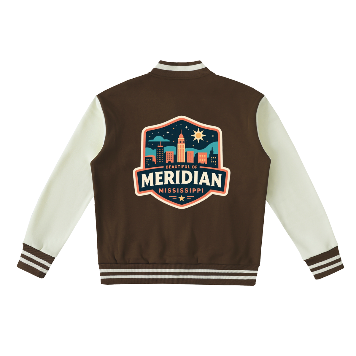 beautiful of meridian Two-Tone Fleeced Varsity Jacket
