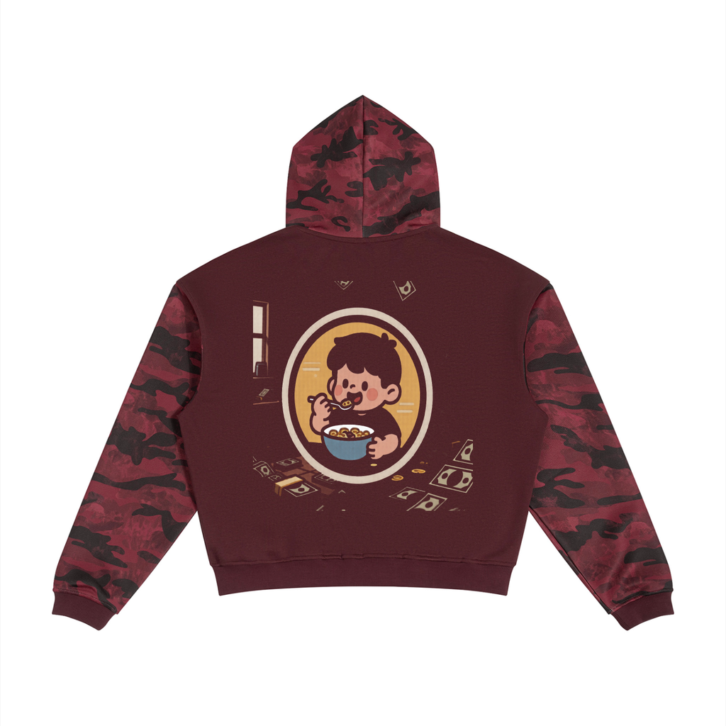 Full n paid Unisex Colorblock Camo Full Zip Boxy Hoodie