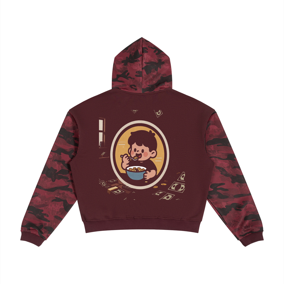 Full n paid Unisex Colorblock Camo Full Zip Boxy Hoodie