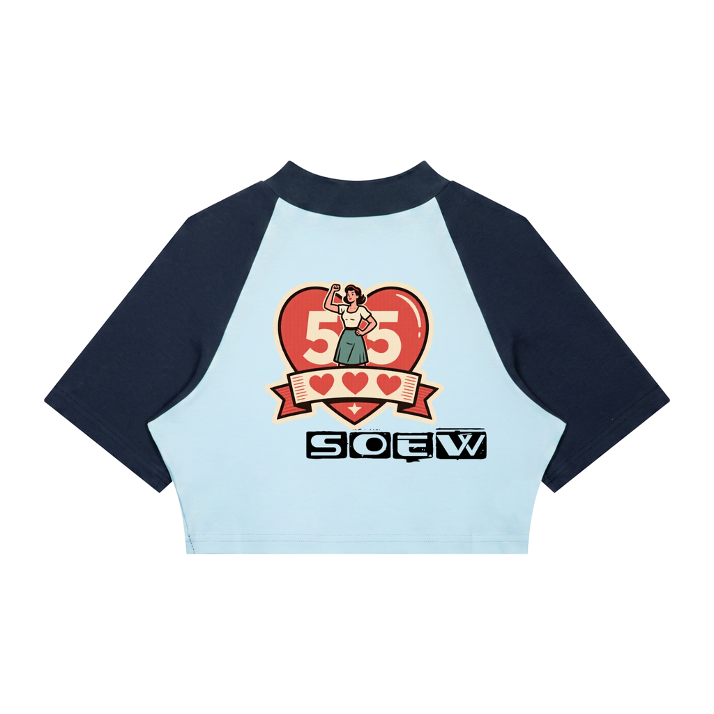55 hearts Women’s Color Block Raglan Crop T-Shirt