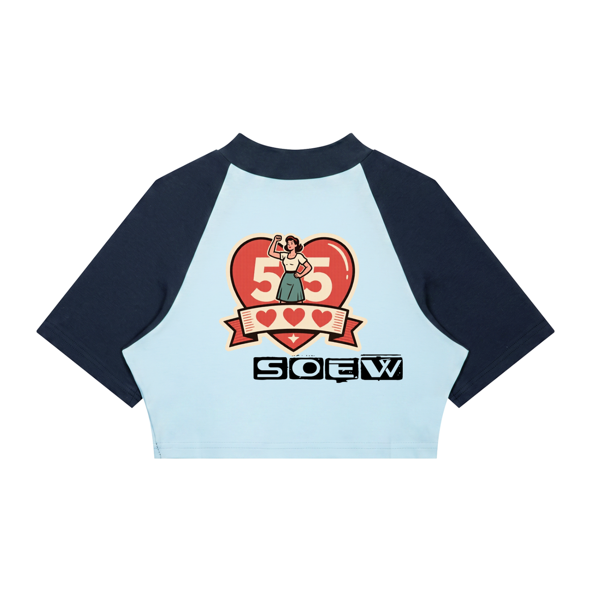 55 hearts Women’s Color Block Raglan Crop T-Shirt