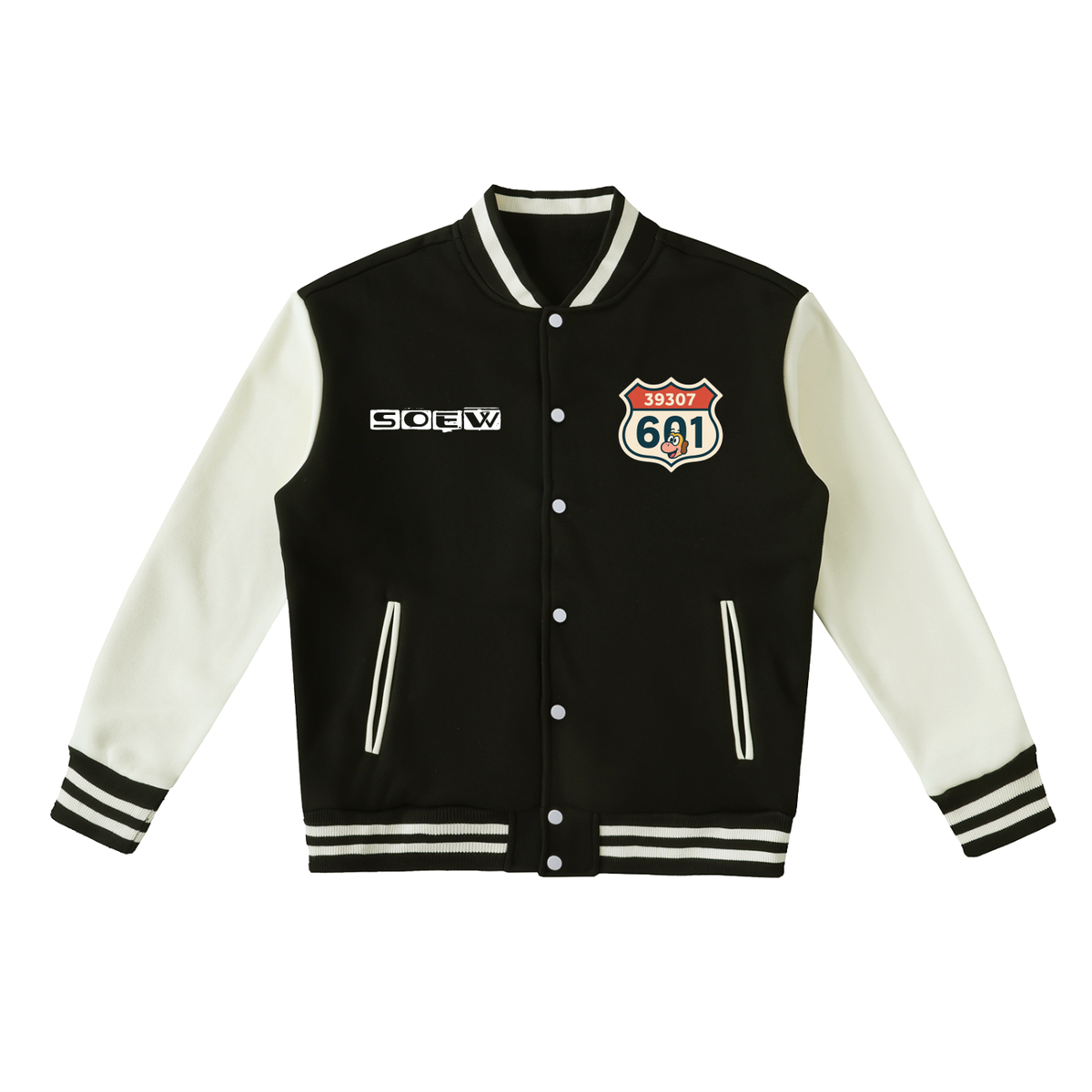 beautiful of meridian Two-Tone Fleeced Varsity Jacket