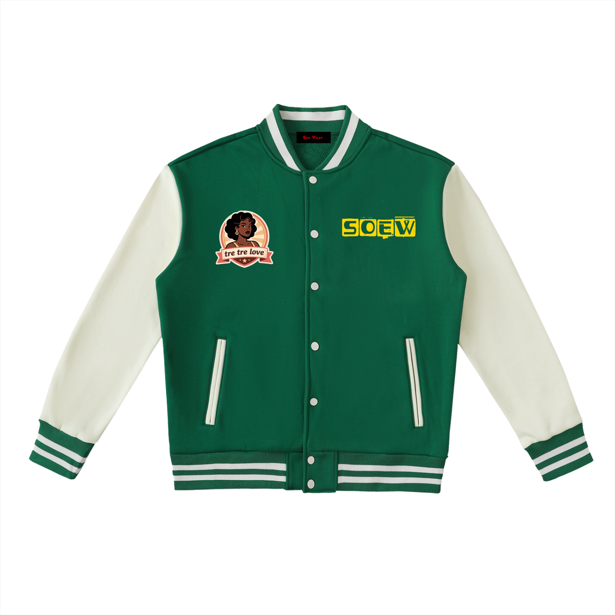Tre Tre Love Two-Tone Fleeced Varsity Jacket