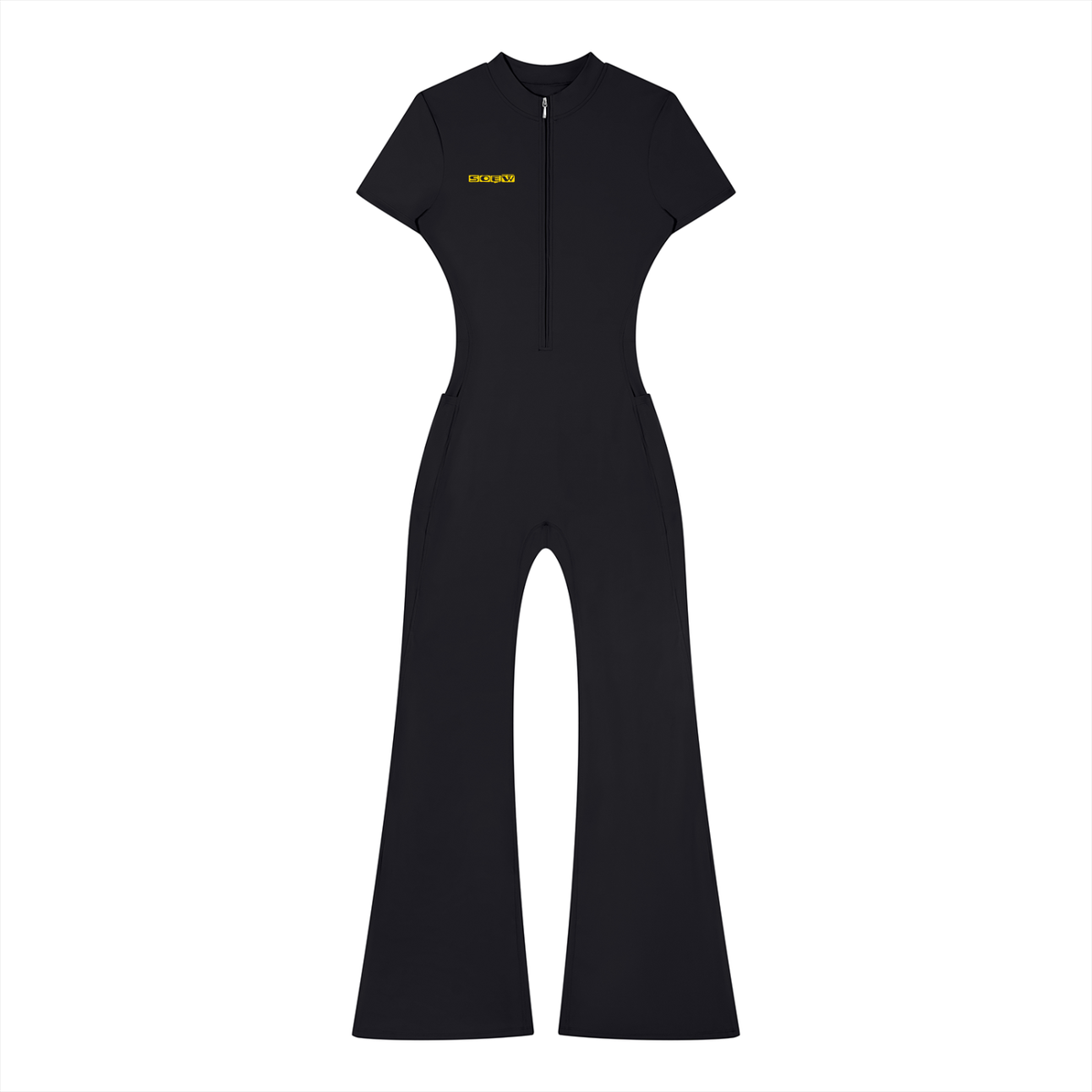 One two tre Women’s Tight Flared Leg Quarter-Zip Jumpsuit