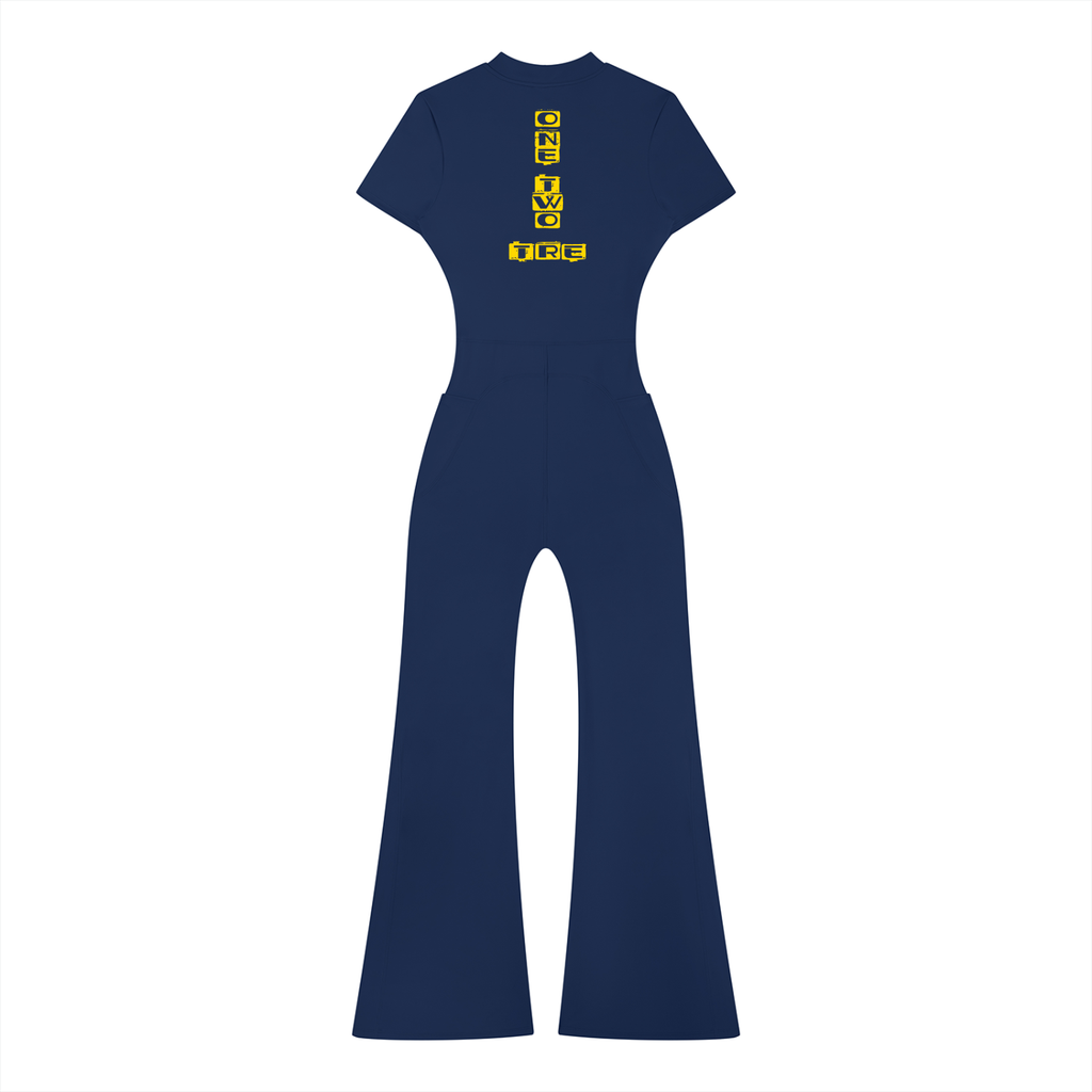 One two tre Women’s Tight Flared Leg Quarter-Zip Jumpsuit