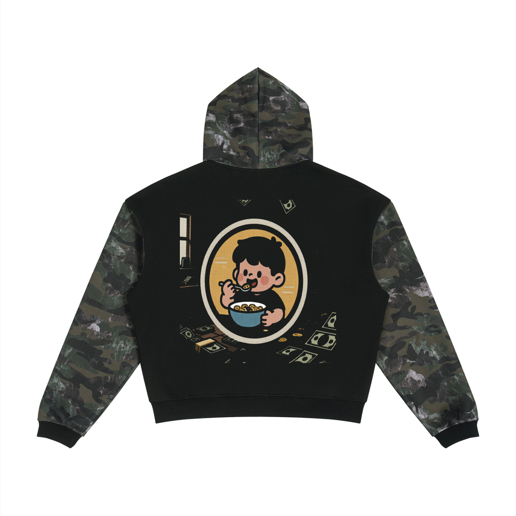 Full n paid Unisex Colorblock Camo Full Zip Boxy Hoodie