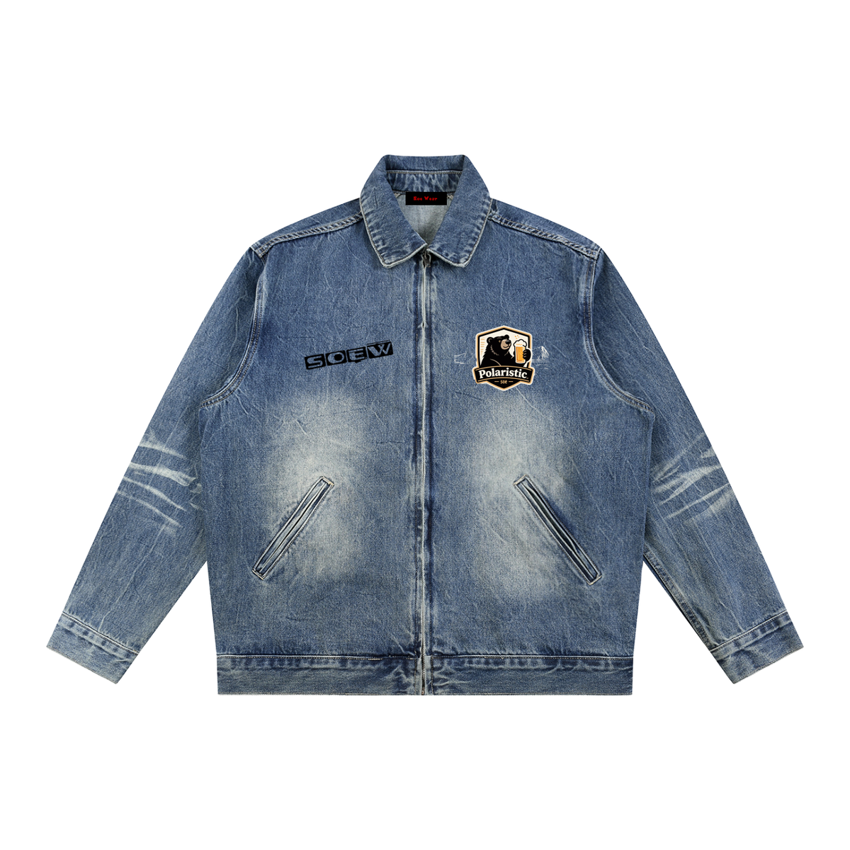 Polaristic bear Vintage Wash Zip Up Denim Jacket