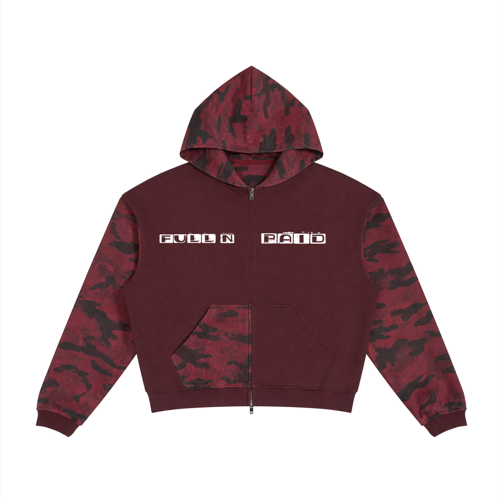 Full n paid Unisex Colorblock Camo Full Zip Boxy Hoodie