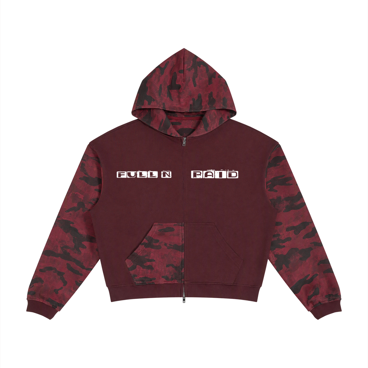 Full n paid Unisex Colorblock Camo Full Zip Boxy Hoodie