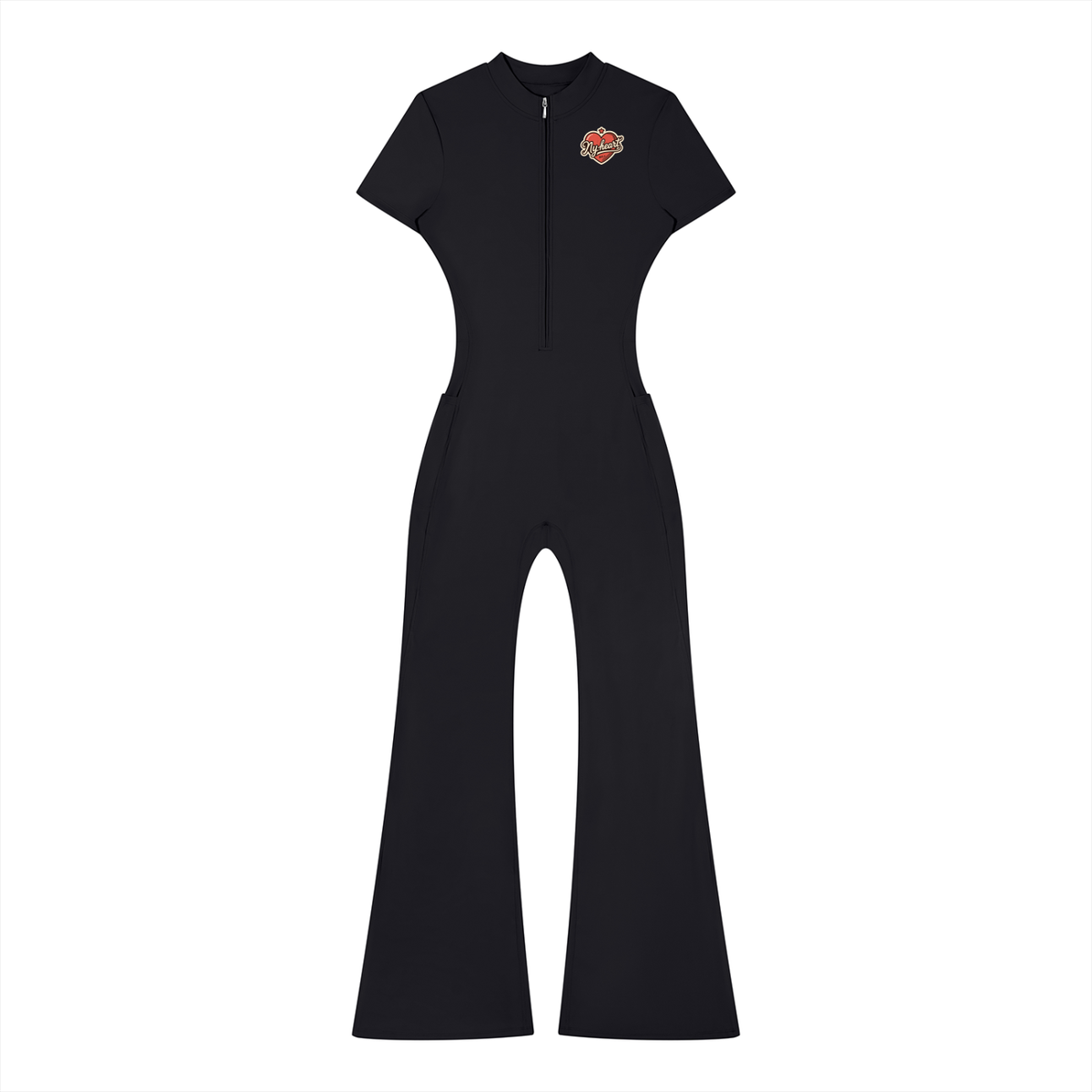 My heart Women’s Tight Flared Leg Quarter-Zip Jumpsuit
