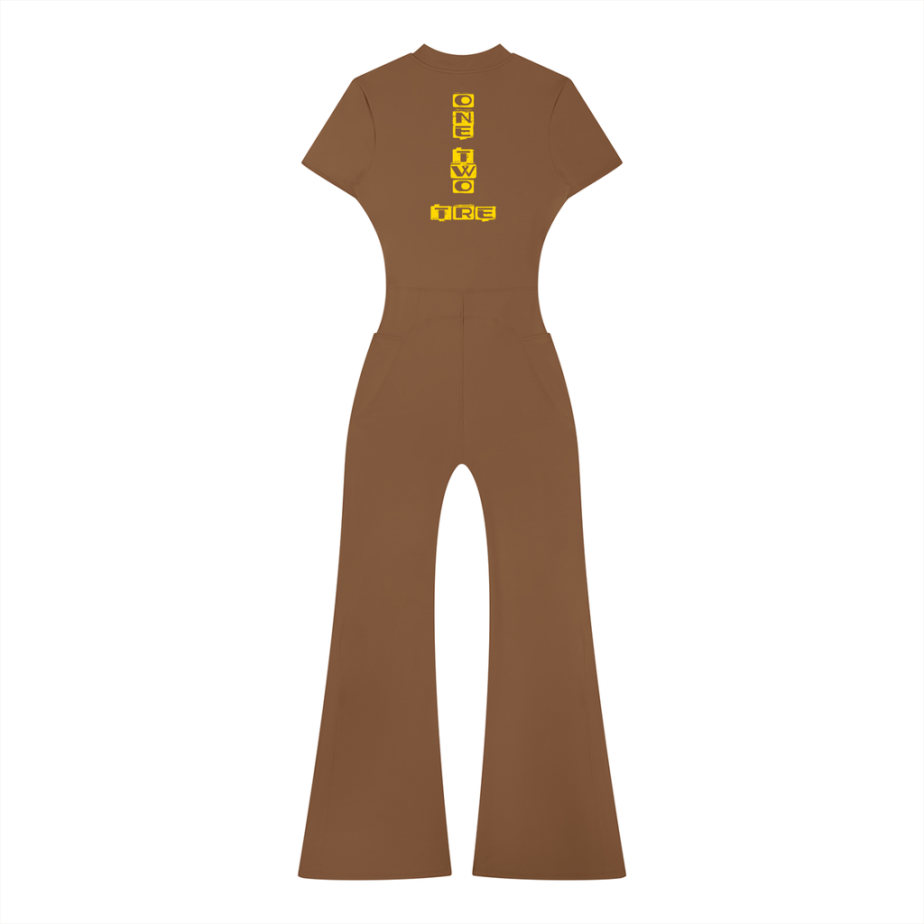 One two tre Women’s Tight Flared Leg Quarter-Zip Jumpsuit