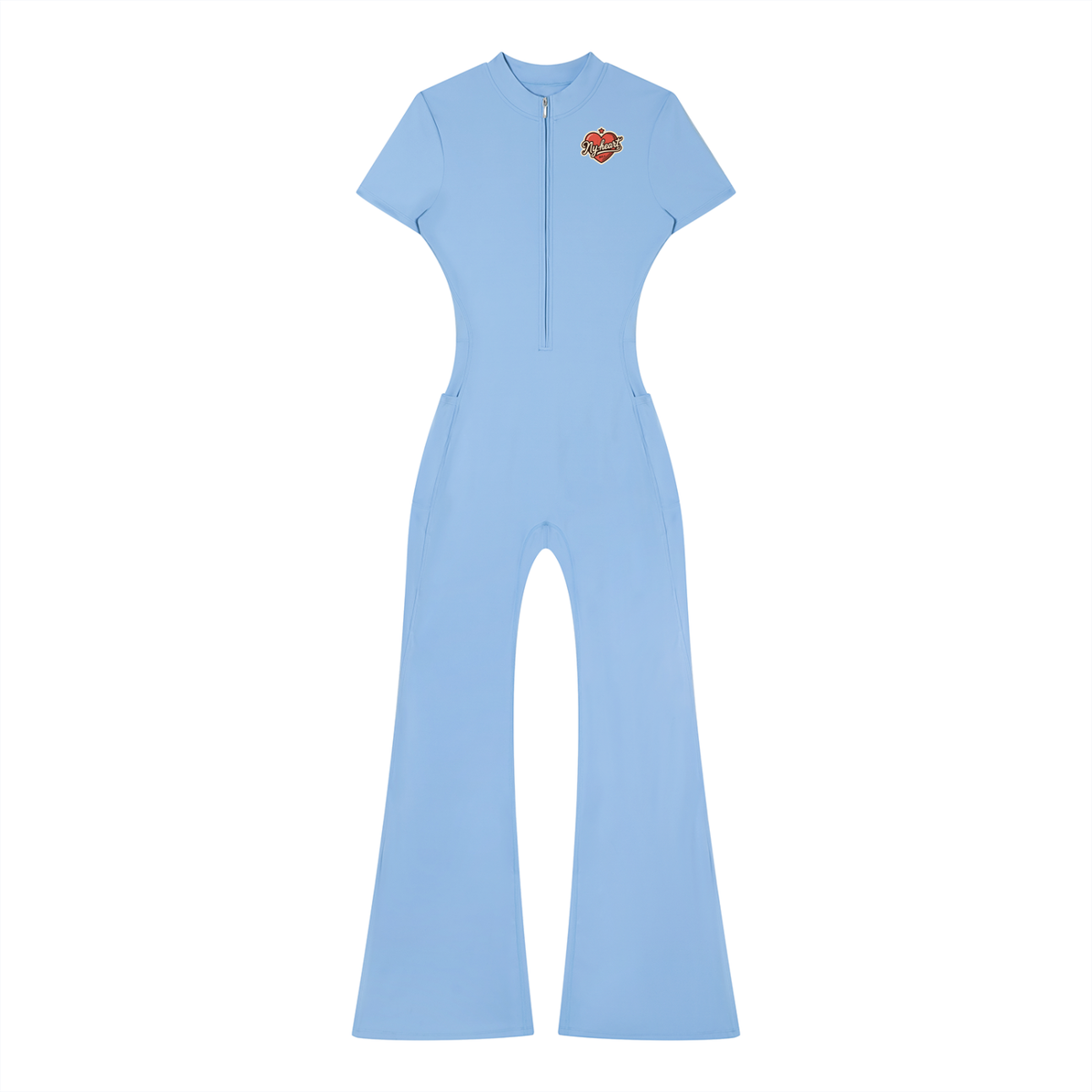 My heart Women’s Tight Flared Leg Quarter-Zip Jumpsuit