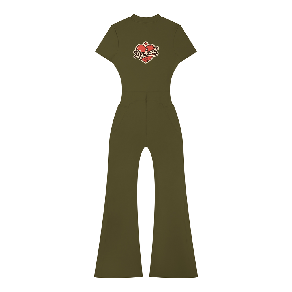 My heart Women’s Tight Flared Leg Quarter-Zip Jumpsuit