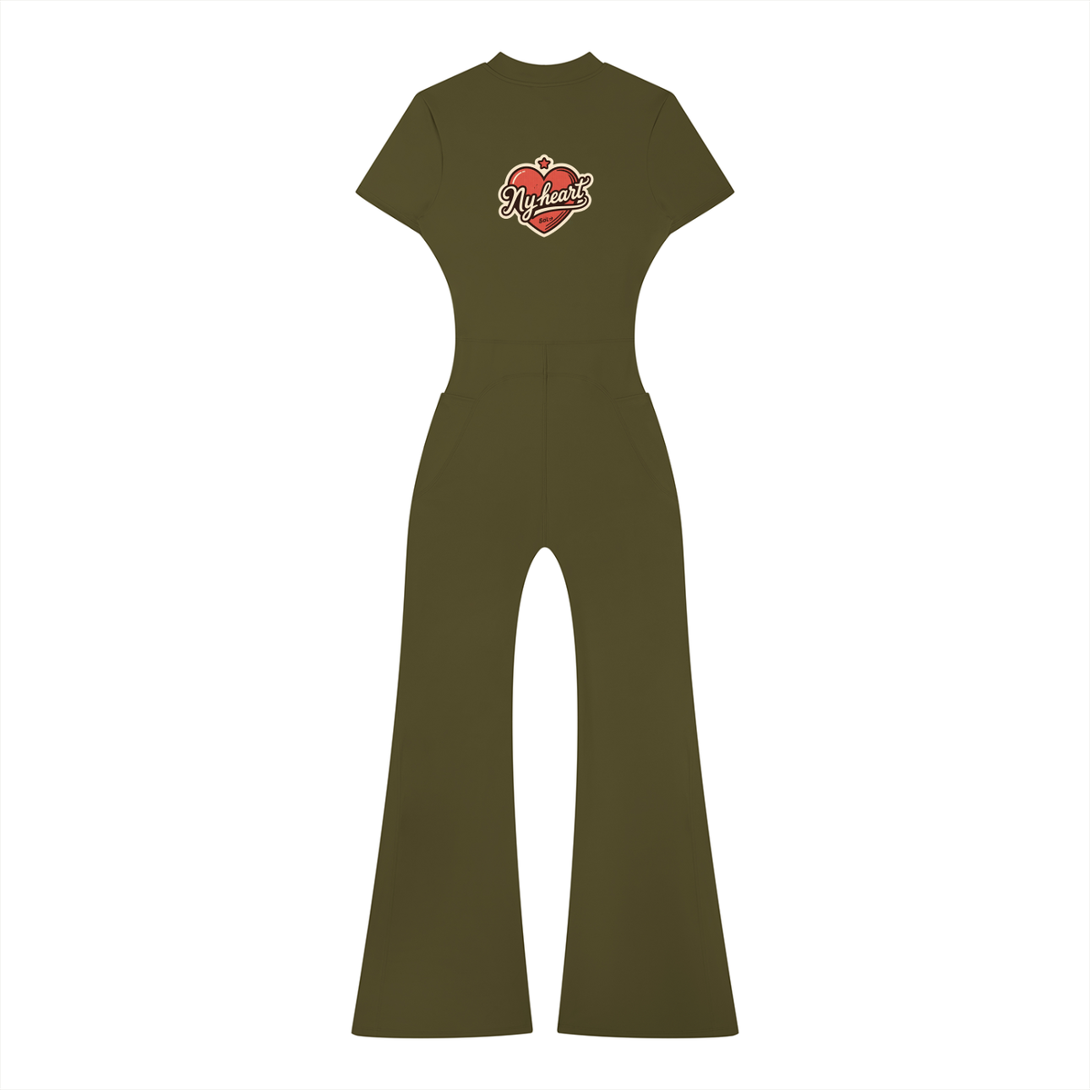 My heart Women’s Tight Flared Leg Quarter-Zip Jumpsuit