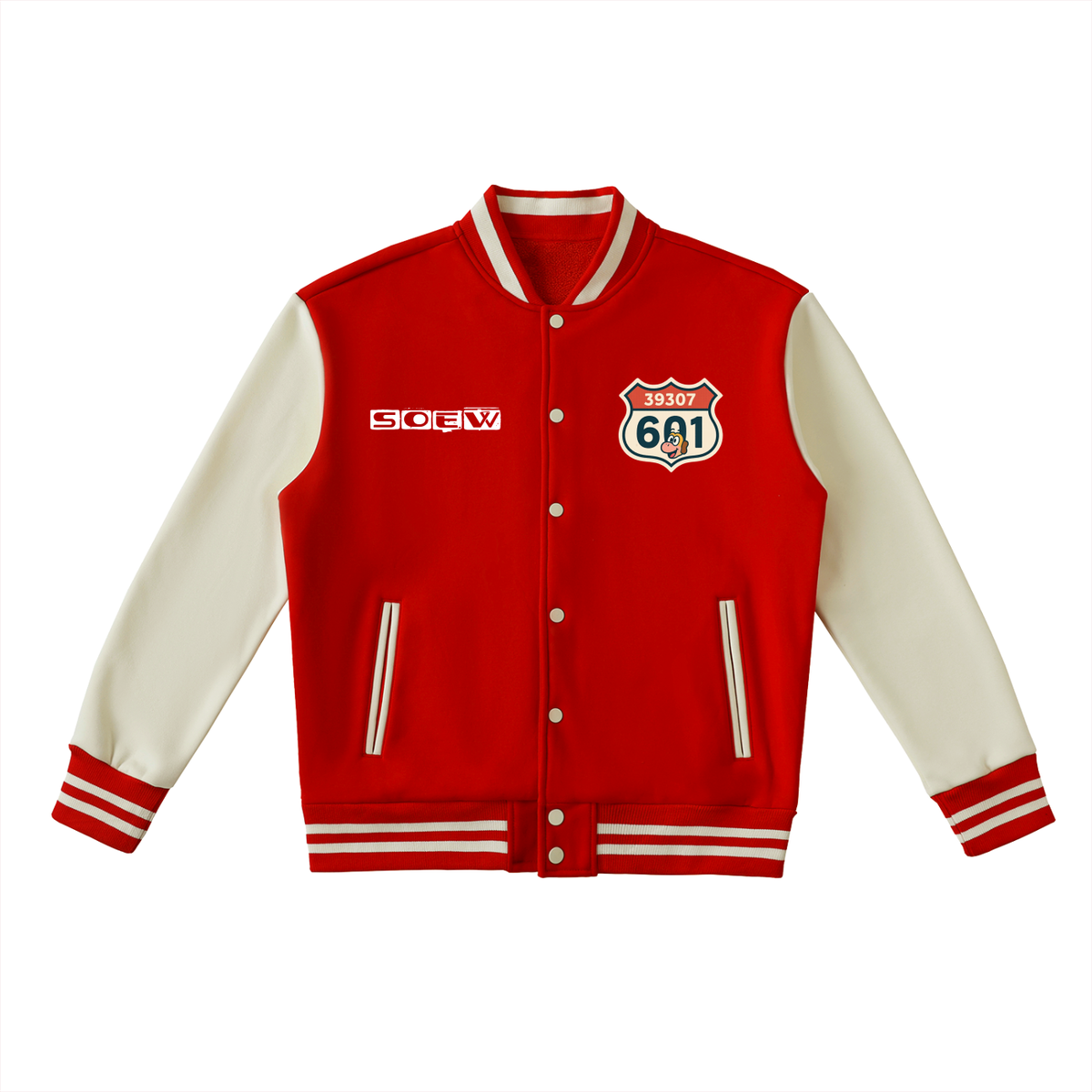 beautiful of meridian Two-Tone Fleeced Varsity Jacket