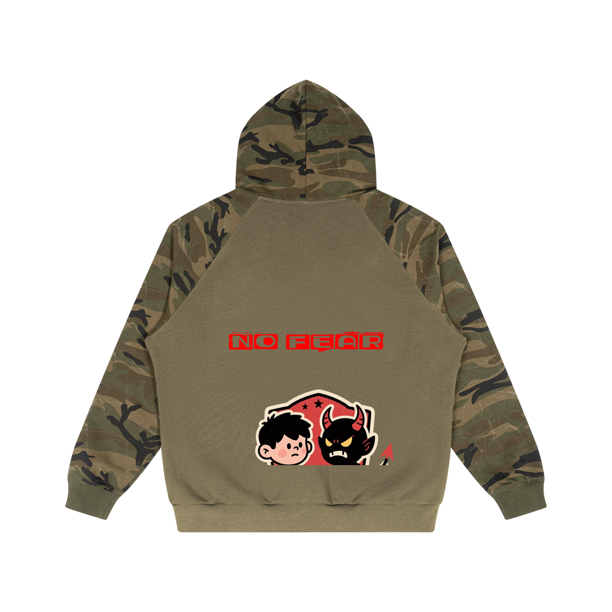 No fear Unisex Camo-Splice Raglan Zip Hoodie