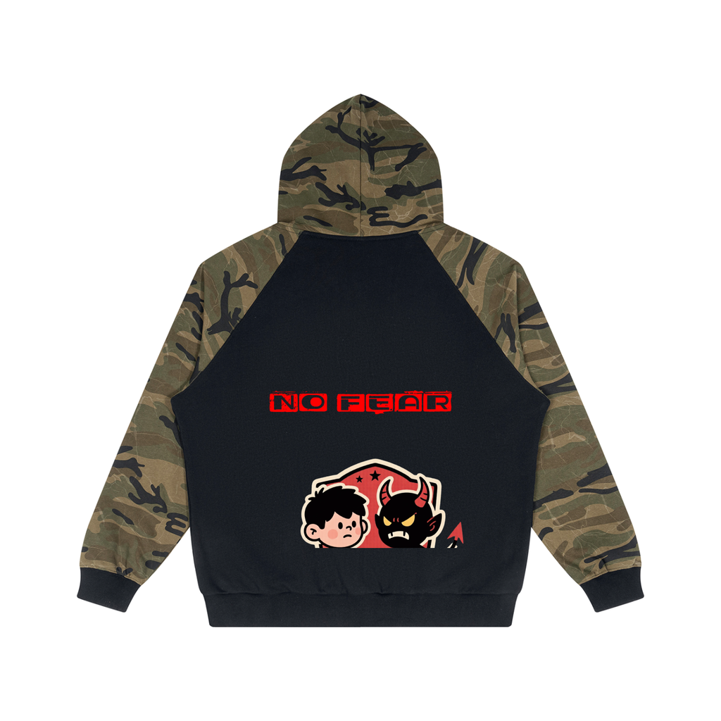 No fear Unisex Camo-Splice Raglan Zip Hoodie