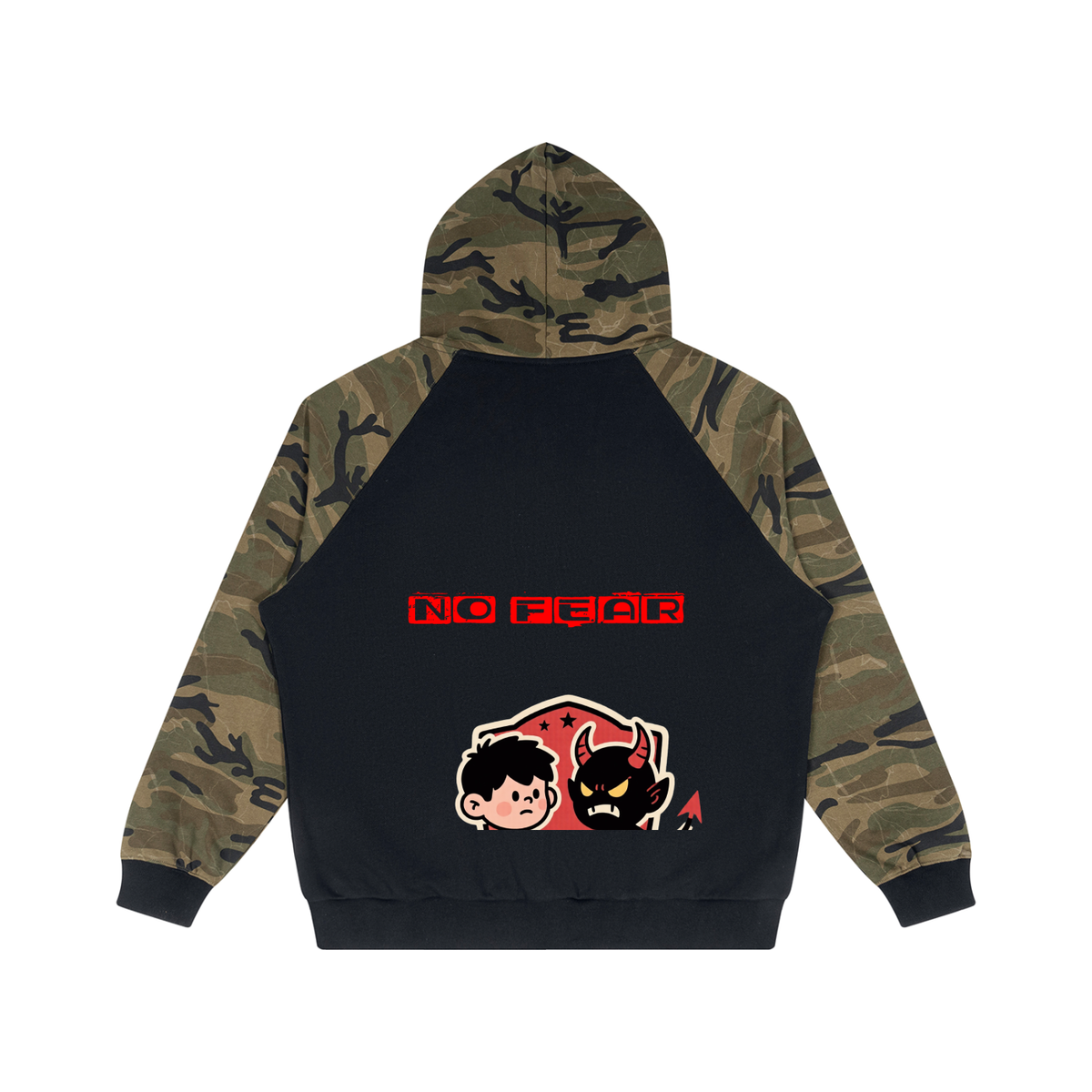 No fear Unisex Camo-Splice Raglan Zip Hoodie