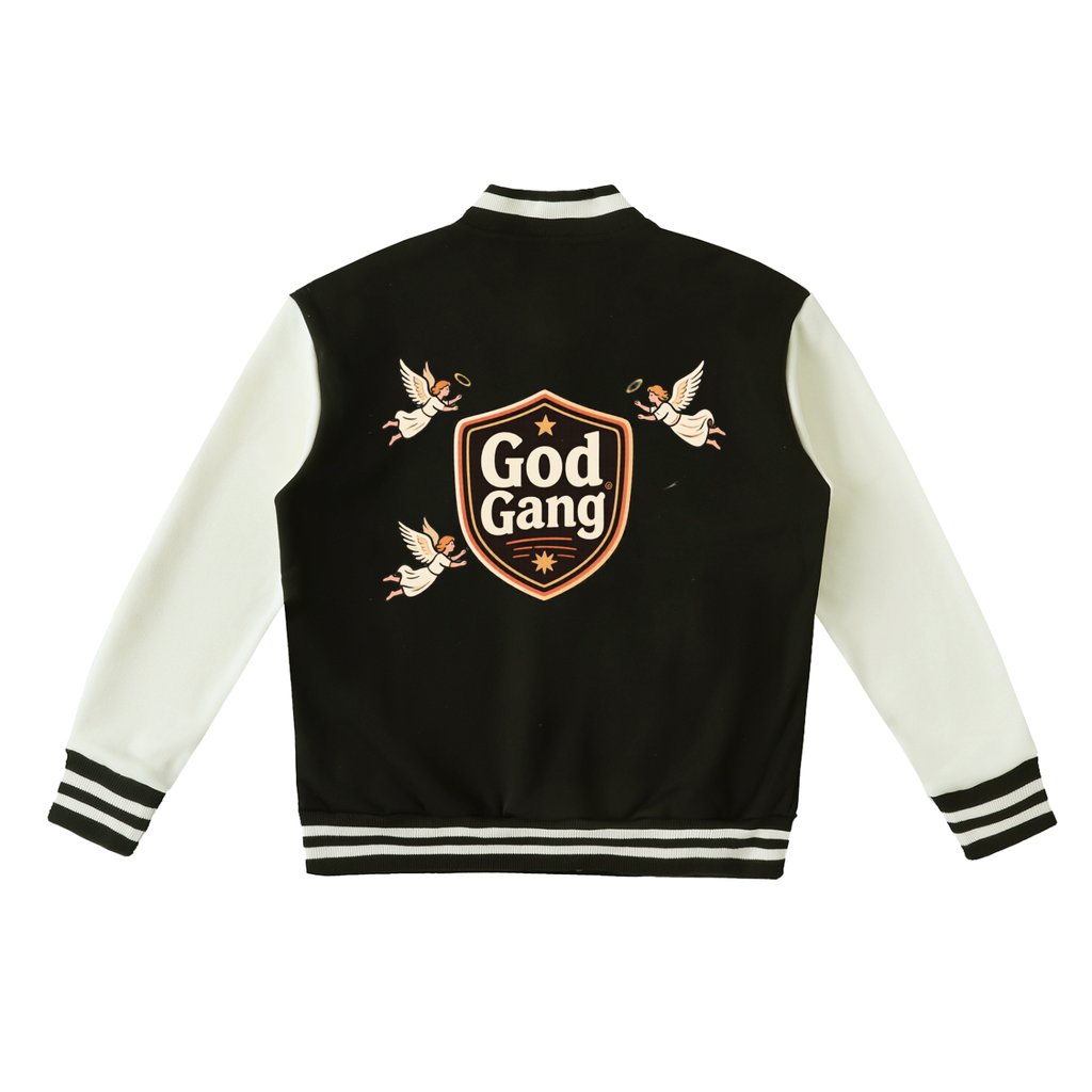 Two-Tone God Gang Fleeced Varsity Jacket