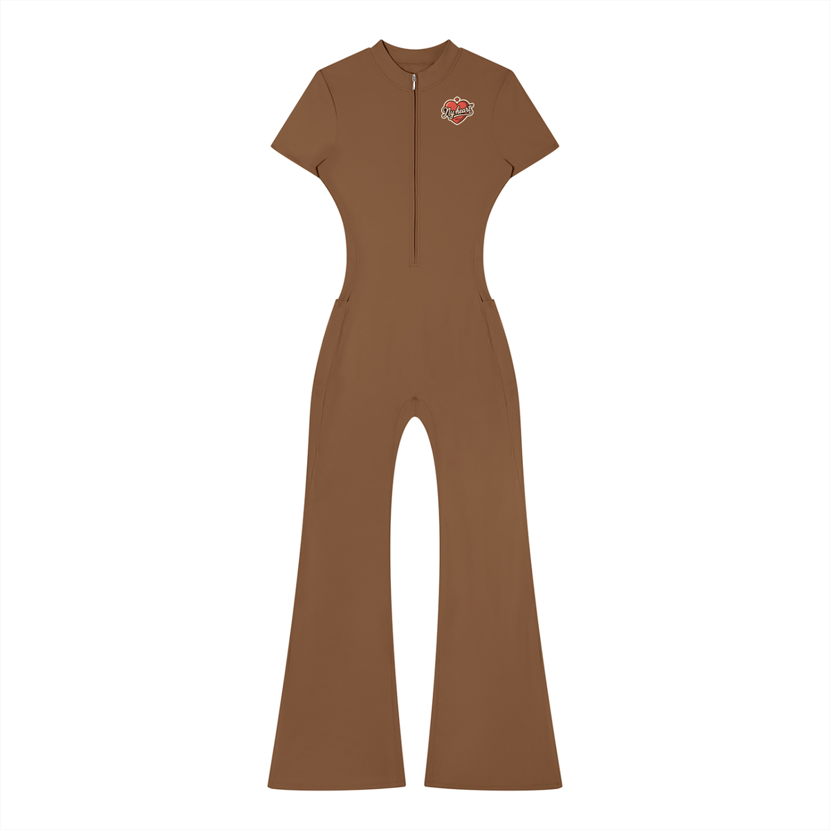 My heart Women’s Tight Flared Leg Quarter-Zip Jumpsuit